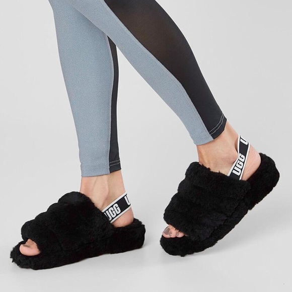UGG Shoes - Ugg Fluff Yeah Black Slide Slippers Size 7